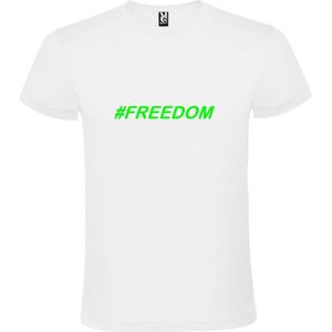 Wit  T shirt met  print van ""# FREEDOM "" print Neon Groen size S
