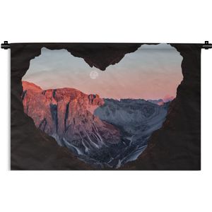 Wandkleed Natuur  - Zonsondergang vanuit hartvormige grot Wandkleed katoen 150x100 cm - Wandtapijt met foto