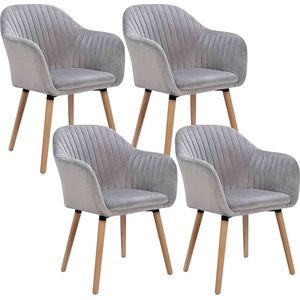 Happyment Eetkamerstoelen Lichtgrijs Deluxe - Set van 4 - Woonkamerstoelen met rugleuning - Keukenstoelen - Fauteuil - Kuipstoel - Fluweel