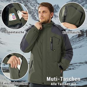 Heren Winter Waterdicht Winddicht Winterjack Warme Fleece Voering Ski Regenjas met Capuchon