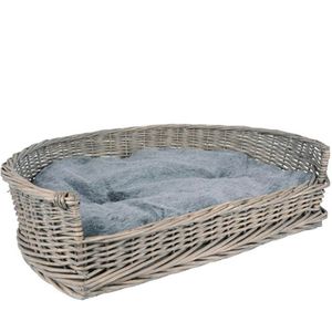 Rieten Hondenmand Met Kussen - Hondenbed Hondensofa Voor Comfort - Hondenmand Rotan Riet Wasbaar Kussen - Grijs