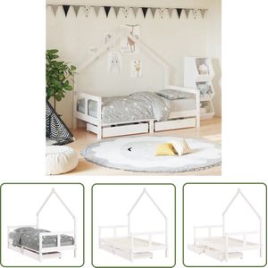 The Living Store Kinderbedframe met lades 80x160 cm massief grenenhout wit - Kinderbed Frame - Houten Kinderbed - Kinderbedhuis - Kids Bed - Grenenhout Bed