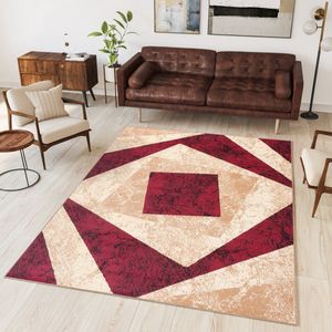 Tapiso Dream Vloerkleed Beige Rood Modern Geometrisch Woonkamer Tapijt Maat- 80x150