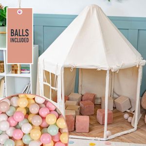 KiddyMoon Speeltent Kindertent Met 700 Ballen Opvouwbaar Voor Kinderen Paviljoenvormig Kinderhuis Gemakkelijk In elkaar te zetten Om Binnen En Buiten Te Spelen, Natuurlijke Kleur:Pastel Beige/Pastelgeel/Wit/Mint/Poederroze