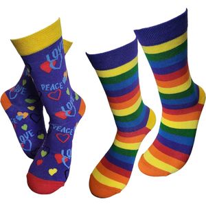 2 paar -Verjaardag cadeau - Pride Love sokken - Regenboog sokken - vrolijke sokken - valentijn cadeau - aparte sokken - grappige sokken - leuke dames en heren sokken - moederdag – vaderdag – kerst cadeau - Socks waar je Happy van wordt - Maat 42-47
