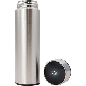 Smart Thermoskan Chrome Silver - Met thee kruiden houder - Zilveren luxe thermos kan - RVS - Met ingebouwde temperatuurmeter - Luxe thermos container zilver - Voor koffie, thee en andere warme dranken