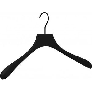 [Set van 5] Luxe massief houten kledinghangers / garderobehangers / jashangers met brede schouders voorzien van een supermooie mat zwarte 'rubber-paint' finish en een zwarte haak perfect voor jassen en garderobes