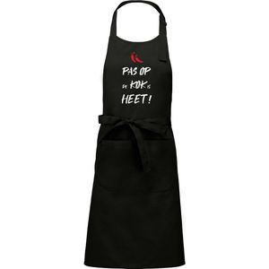 Mijncadeautje - Luxe schort - Pas op de kok is heet - zwart