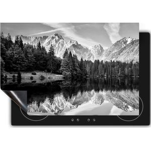 Chefcare Inductie Beschermer Meer met Weerspiegeling van de Bergen - Zwart Wit - 70x50 cm - Afdekplaat Inductie - Kookplaat Beschermer - Inductie Mat