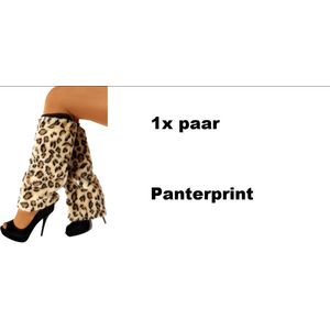 Paar Luxe Beenwarmers bont panterprint - Pluche - Carnaval thema feest party fun festival panter beenwarmer