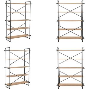 vidaXL Boekenkast 120x42x180 cm massief vurenhout en staal - Boekenplank - Boekenplanken - Staande Boekenkast - Staande Boekenkasten