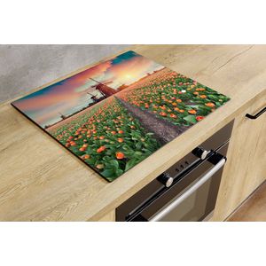 Inductiebeschermer - Molen met Tulpen - 75x55 cm - Inductiebeschermer - Inductie Afdekplaat Kookplaat - Inductie Mat - Anti-Slip - Keuken Decoratie - Keuken Accessoires