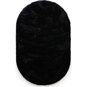 Ovaal hoogpolig vloerkleed - Comfy plus - zwart 120x180 cm