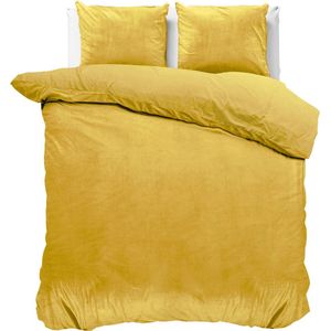 Fluweel zachte velvet dekbedovertrek uni goud - 200x200/220 (tweepersoons) - super fijn slapen - stijlvolle uitstraling - luxe kwaliteit - met handige drukknopen