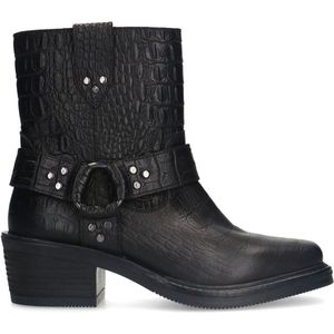 Sacha - Dames - Zwarte leren croco biker boots - Maat 39