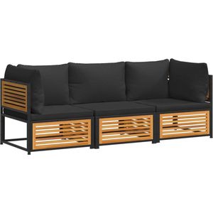 vidaXL 3-delige Loungeset - Acaciahout - Inclusief Kussens Loungeset - Tuinset - Acacia Hout - Buitendecoratie - Lounge Set