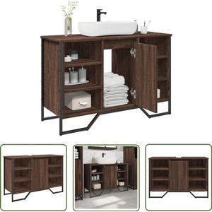 The Living Store Wastafelkast 91x35x60 cm bewerkt hout bruin eikenkleurig - Wastafelkast - Badkamerinrichting - Houten Wastafelkast - Bruine Eiken Kast - Opslagruimte Badkamer