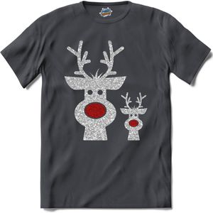 Kerst rendier buddy's glitter - T-Shirt - Dames - Mouse Grey - Maat L
