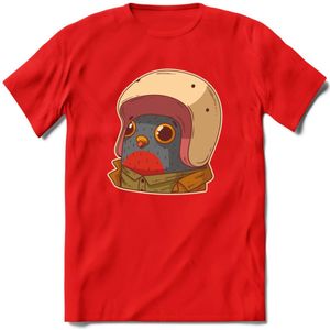 Duif met helm T-Shirt Grappig | Dieren vogel Kleding Kado Heren / Dames | Animal Skateboard Cadeau shirt - Rood - XL