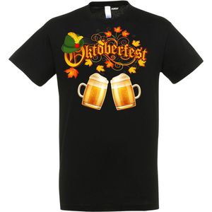 T-shirt Oktoberfest hoed en bier | Oktoberfest dames heren | Tiroler outfit | Carnavalskleding dames heren | Zwart | maat 4XL