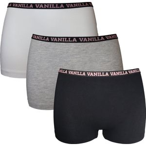 Vanilla - Dames boxershort, Ondergoed dames, Lingerie - 3 stuks - Egyptisch katoen - Zwart, Grijs, Wit - L