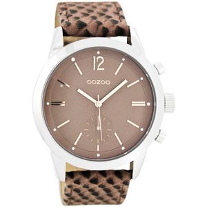OOZOO Timepieces - Zilverkleurige horloge met oud roze leren band - C8013