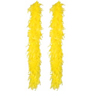 Boland Carnaval verkleed boa met veren - 2x - geel - 180 cm - 80 gram - Glitter and Glamour