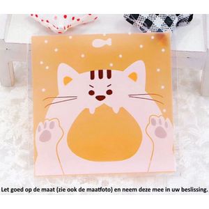 50x Transparante Uitdeelzakjes Kat Design Roze / Oranje / Bruin 10 x 10 cm met plakstrip - Cellofaan Plastic Traktatie Kado Zakjes - Snoepzakjes - Koekzakjes - Koekje - Cookie Bags Present for You Cat