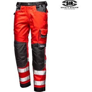 SIR SAFETY RUSH Hi-Vis Werkbroek HEREN Veiligheidsbroek Rood - Reflecterend - Met Kniezak, Holsterzakken, D-ring, Hamerlus - Fluorescerend