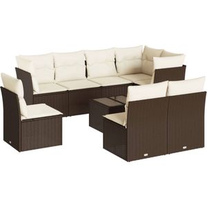 vidaXL - 9-delige - Loungeset - met - kussens - poly - rattan - bruin