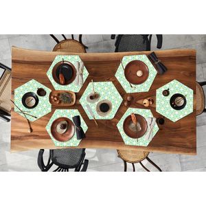 Placemats hexagon - Onderleggers placemats - Placemat zeshoek - Groen - Sterren - Patronen - Cirkel - 8 stuks