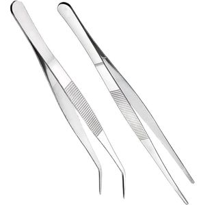 2 stuks 16 cm roestvrijstalen precisie-pincetten - professioneel, antislip, lang recht en schuin - voor waterdieren, koraal, handwerk, keuken en reparaties