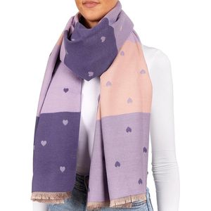 BRUBAKER Cashmirillo Damessjaal met hartpatroon, 70 x 200 cm, warm, behaaglijk en oversized, wollen sjaal voor herfst en winter, herfstsjaal, wintersjaal voor vrouwen, zacht kasjmier-gevoel, paars - Moederdag Cadeautje