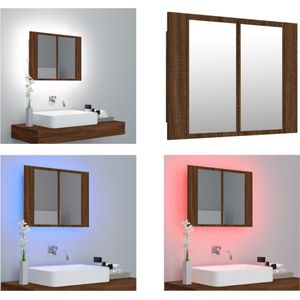 vidaXL Spiegelkast LED 60x12x45 cm bewerkt hout bruineikenkleurig - Badkamerkast - Badkamerkasten - Spiegelkast - LED Spiegelkast