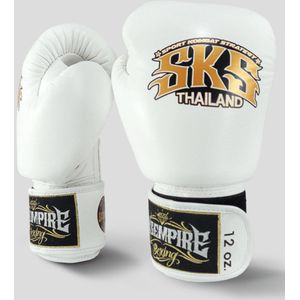SKS Empire Muay Thai Bokshandschoenen - Echt Leer - Wit/Goud - Maat 16 oz