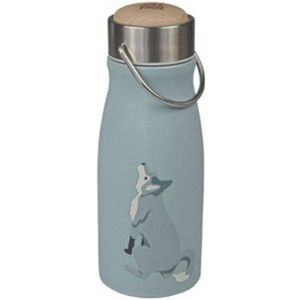 THE ZOO COLLECTION - flask, thermosfles, roestvrij staal, dop bevat plastic / FSC-hout, wolf, mat, 300 ml