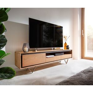 Tv-meubel Stonegrace 175 cm Acacia natuur 1 deur 1 legplank 2 laden steenfineer V-voet