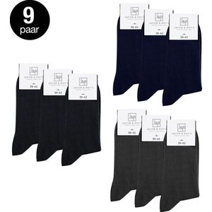 Jacob & Roy's 9 Paar Sokken Zwart/Blauw/Grijs - Kousen - Heren & Dames - Katoen - Maat 43-46 - Socks - Naadloos
