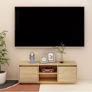 The Living Store TV-meubel - massief grenenhout - 110 x 30 x 40 cm - met lades en opbergschappen