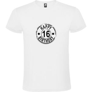 Wit T-Shirt met “ Happy Birthday 16 “ print  Zwart Size L