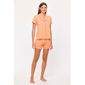 Woody Studio pyjama meisjes/dames doorknoop - oranje - bolletjes all-overprint - 251-12-YPE-Z/913 - maat XL