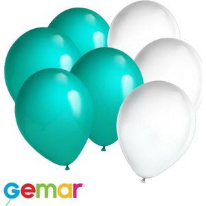 30 ballonnen Turquoise en Wit (Ook geschikt voor Helium)