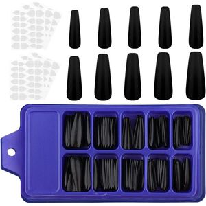 100st Maten Ballerina Nagels Acryl Lange Kist Nep Nagels - Koop 120 Gelei Stickers - Zwart .