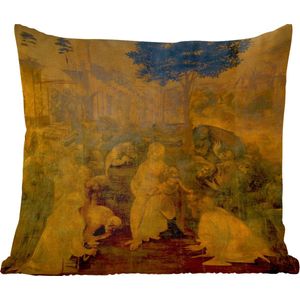 Sierkussens - Kussen - Aanbidding door de Wijzen - Leonardo da Vinci - 60x60 cm - Kussen van katoen