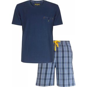 MEQ Heren Shortama - Pyjama Set - Korte Mouwen - 100% Katoen – Navy Blauw - Maat S