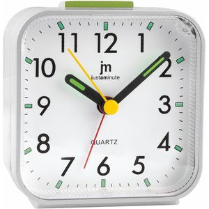 Just a Minute | Wekker | Wit - met stil uurwerk en snooze functie - met fluorescerende wijzers - werkt op AA batterij