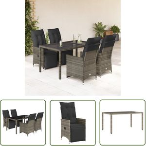 The Living Store 5-delige Bistroset met kussens poly rattan grijs - Tuinmeubels - Bistroset - Lounge Set - Buitendecoratie - PE-rattan