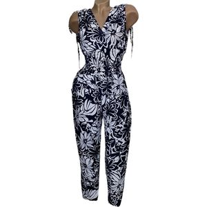 Dames jumpsuit met print M/L ( 36-40) donkerblauw/wit