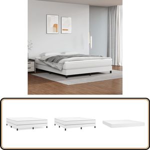 vidaXL Boxspring - Kunstleer - Wit - 160x200 cm Boxspringbed - Kunstleder Bed Frame - Pocketveer Matras - Middelhard - Huidgevend Topmatras
