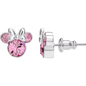 Minnie Mouse Silver Plated Pink Crystal Stud Earrings
